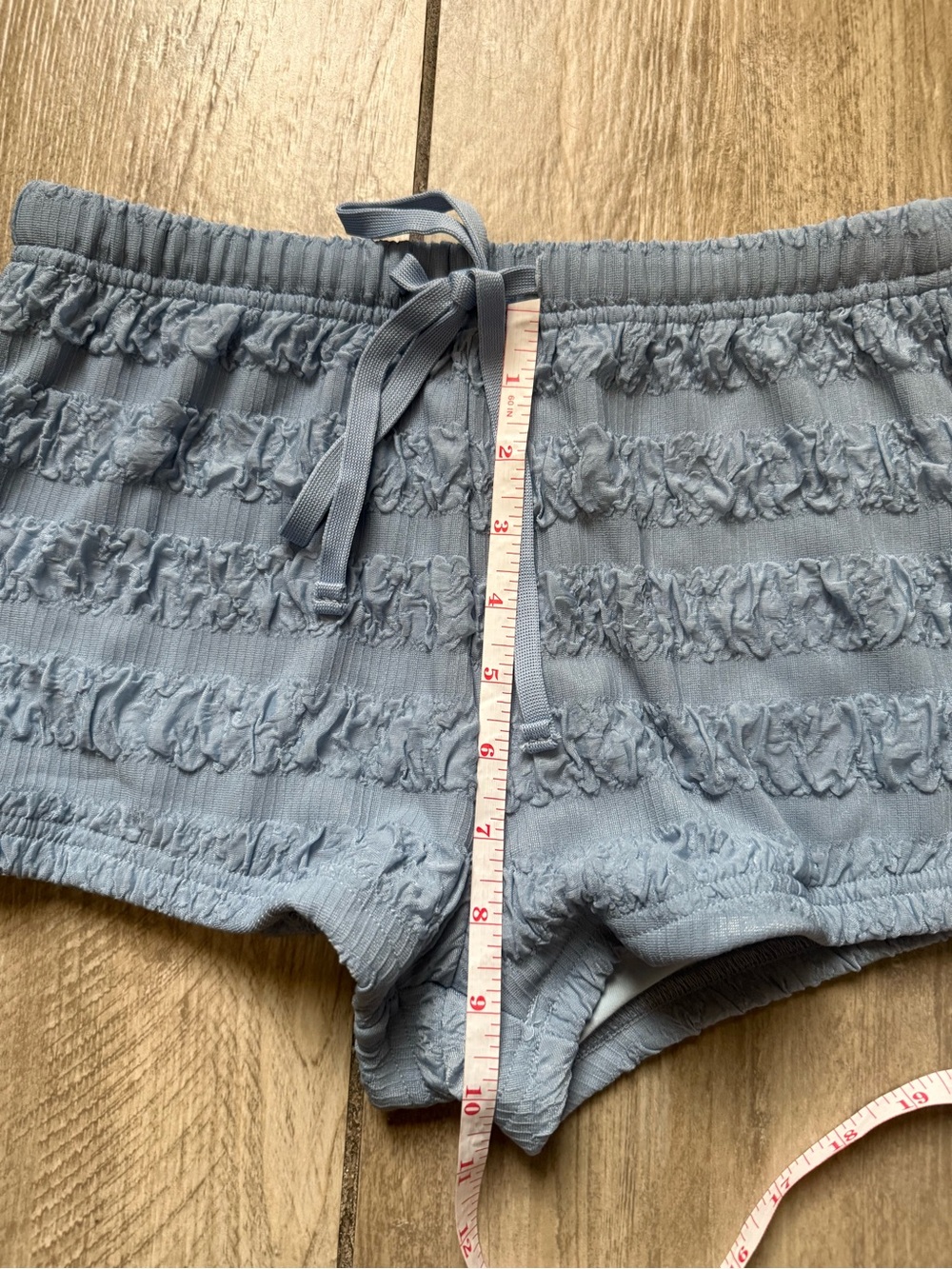 Textured Light Blue Ruffle Lounge Shorts - Picture 3 of 5